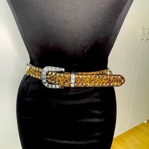 Western Bling Belt Leopard Print hair on hide , crystals& studs leather